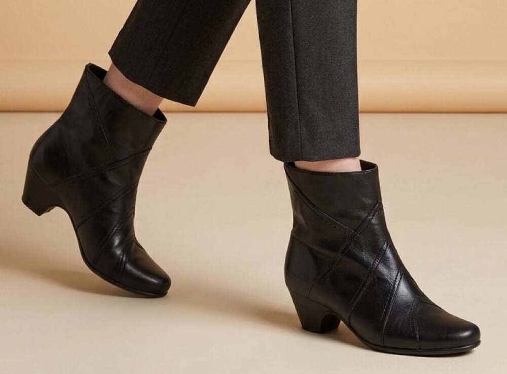 Michelle D Black Rebecca Leather Side Zip Ankle Boots